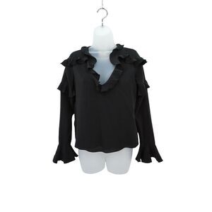 Alexis Blouse Women's Size XS Black Silk Ruffle Pullover V-Neck Top